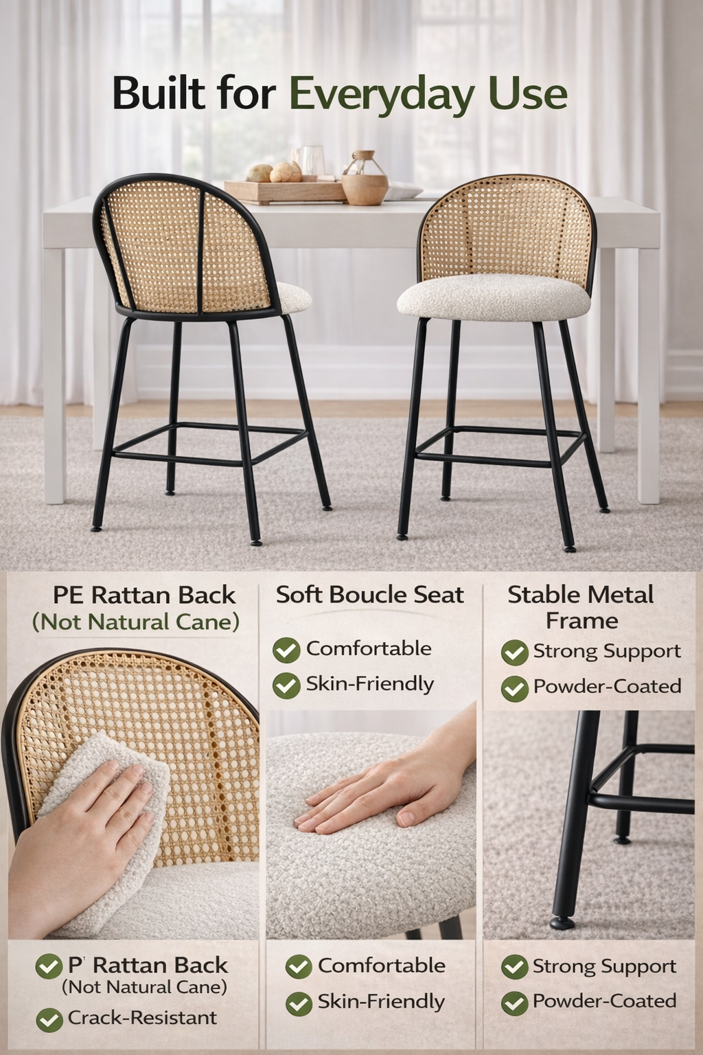 Amilia Bar Stool 2PCs White