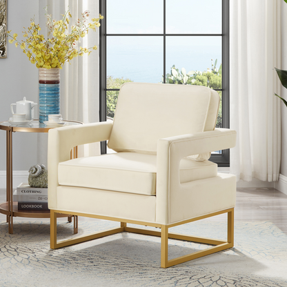 ARMCHAIR, GOLD LEGS, BEIGE