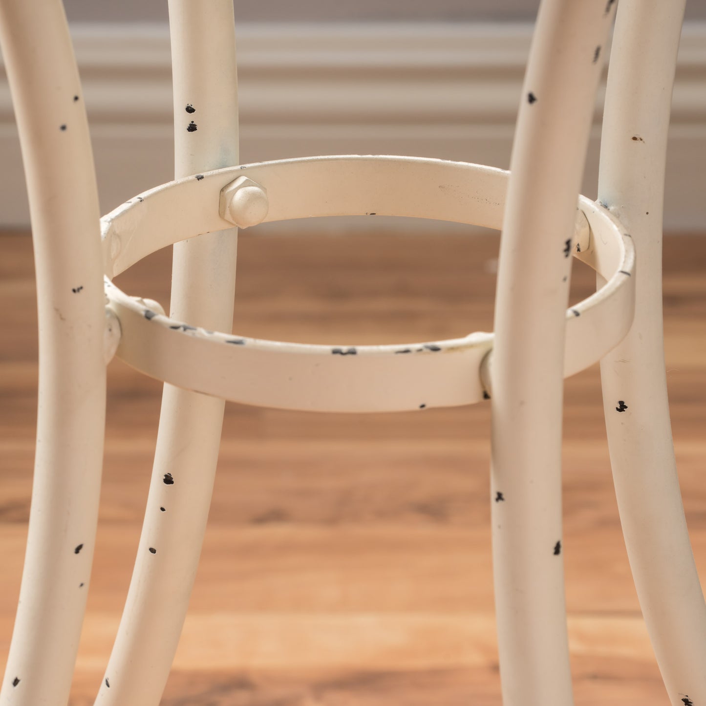 Atlanta Iron Bistro Chair White Leg and Brace Close-Up Detail | KOSSMAI
