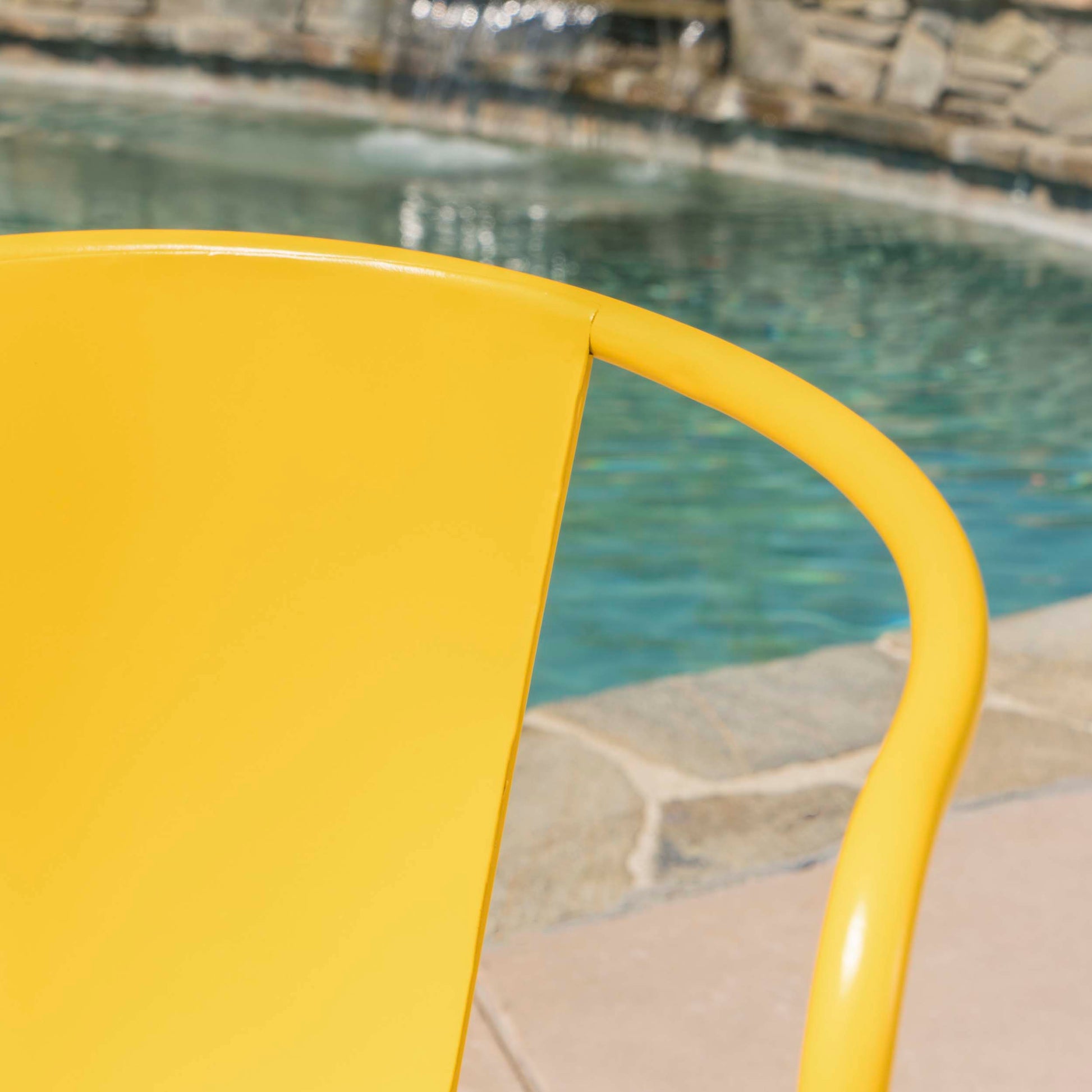 Atlanta Iron Bistro Armchair Yellow Curved Back and Armrest Close-Up | KOSSMAI