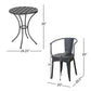 Atlanta 3-Piece Iron Bistro Patio Set black  Round Table and 2 Armchairs dimension| KOSSMAI