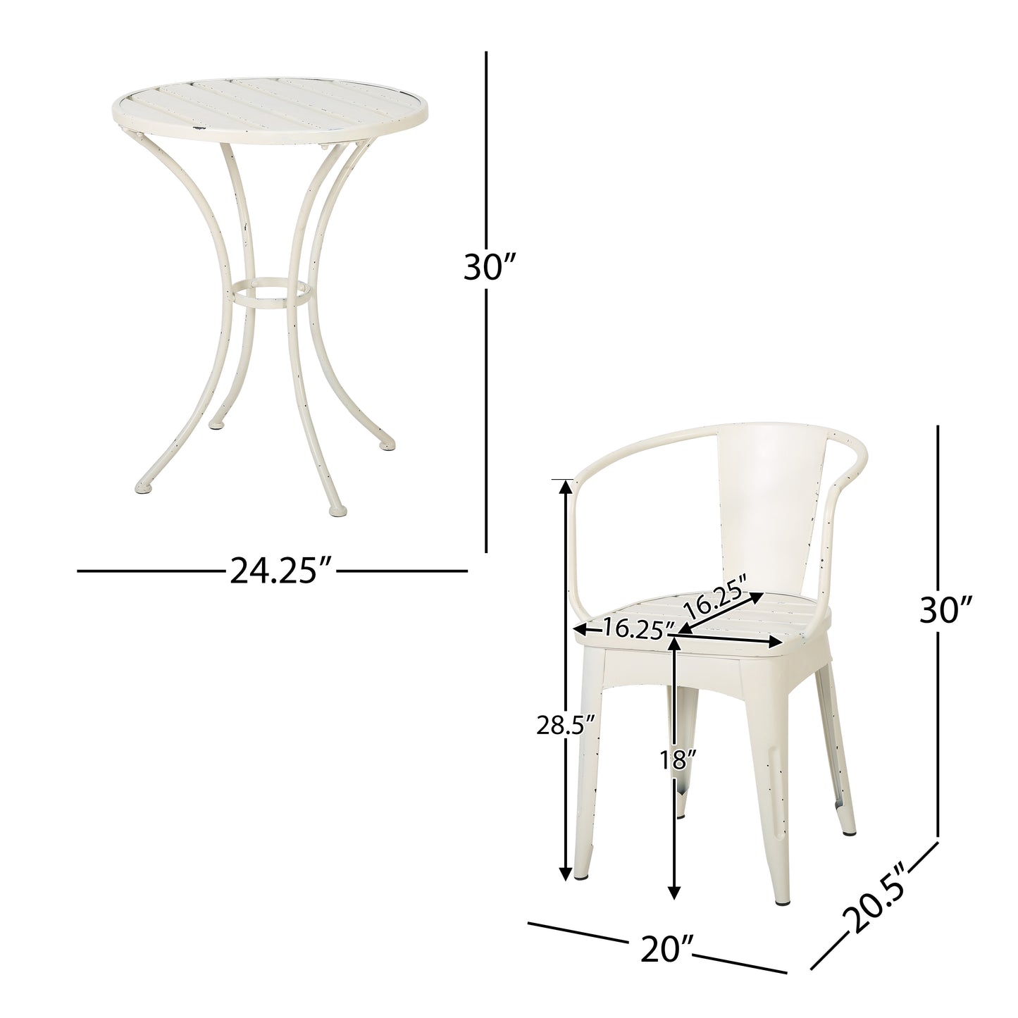 Atlanta 3-Piece Bistro Set White Dimensions – Table 24.25" dia x 30"H Chair 20x20.5x30" | KOSSMAI