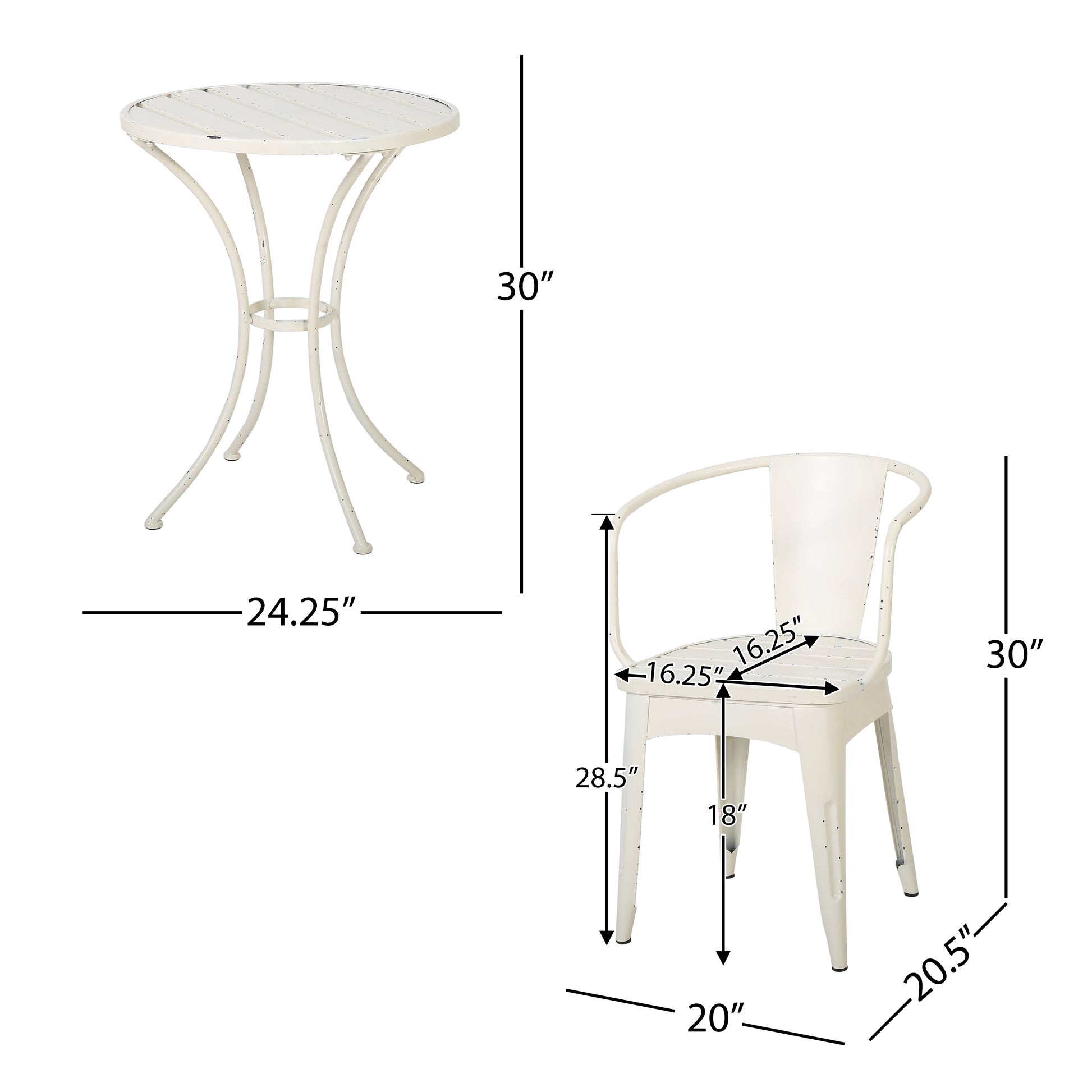 Atlanta 3-Piece Bistro Set White Dimensions – Table 24.25" dia x 30"H Chair 20x20.5x30" | KOSSMAI