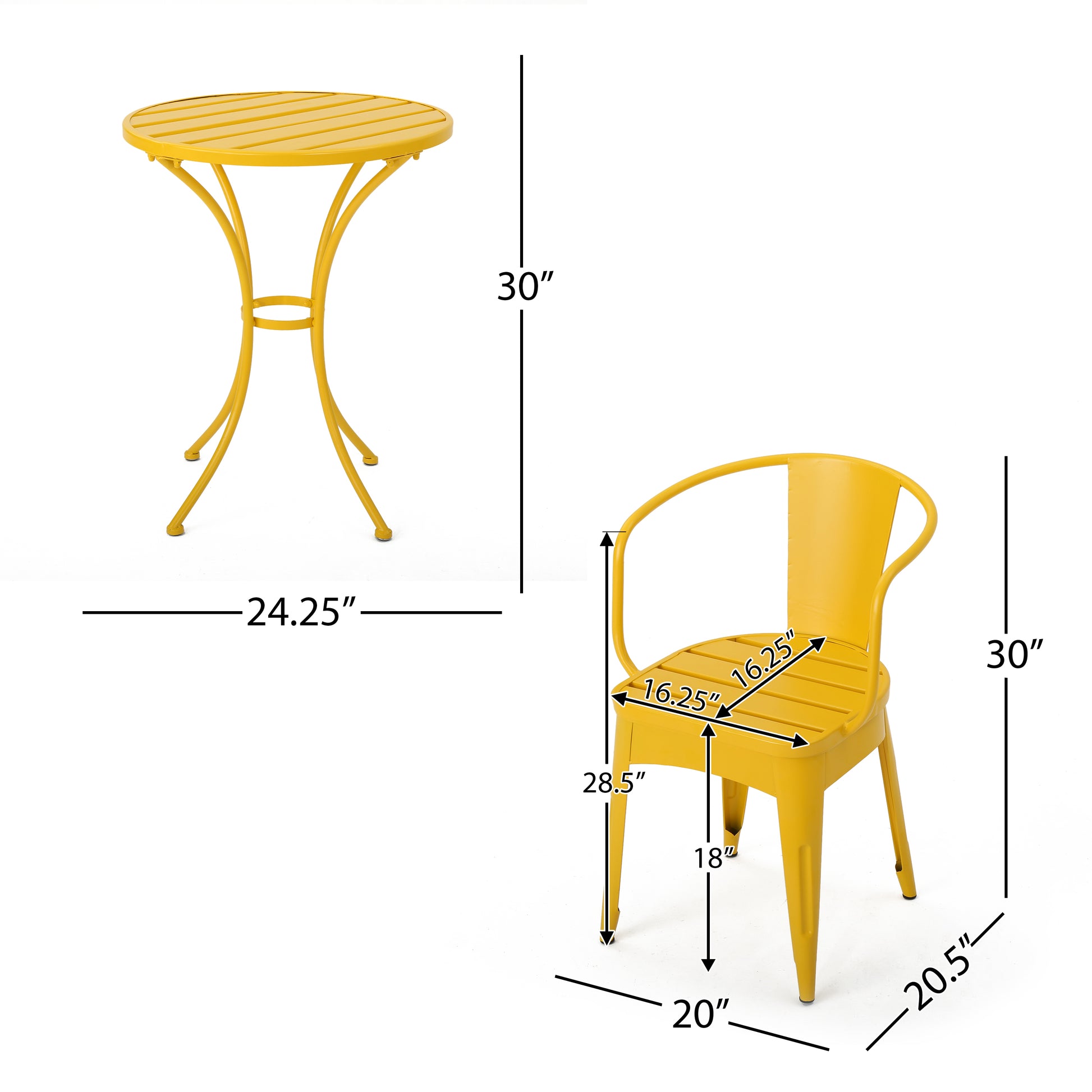 Atlanta 3-Piece Bistro Set Yellow Dimensions – Table 24.25" dia x 30"H Chair 20x20.5x30" | KOSSMAI