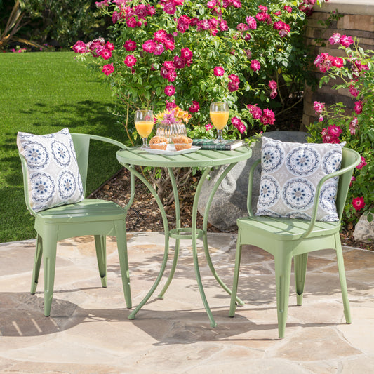 Atlanta 3-Piece Iron Bistro Patio Set green Blue Round Table and 2 Armchairs | KOSSMAI