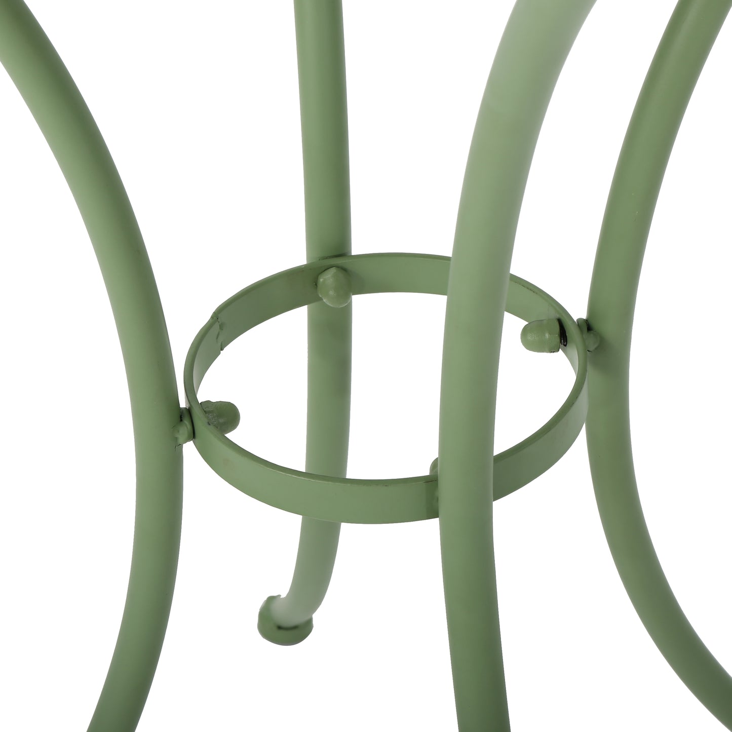 Atlanta Iron Bistro Round Table Green Slat leg details Close-Up | KOSSMAI