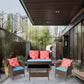 Elio 4-Piece PE Rattan Outdoor Patio Furniture Set Sapphire Blue Cushions Garden Setting | KOSSMAI