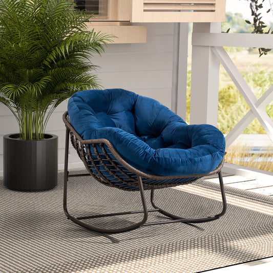 OUTDOOR PATIO ROCKING CHAIR WITH CUSHION BLUE