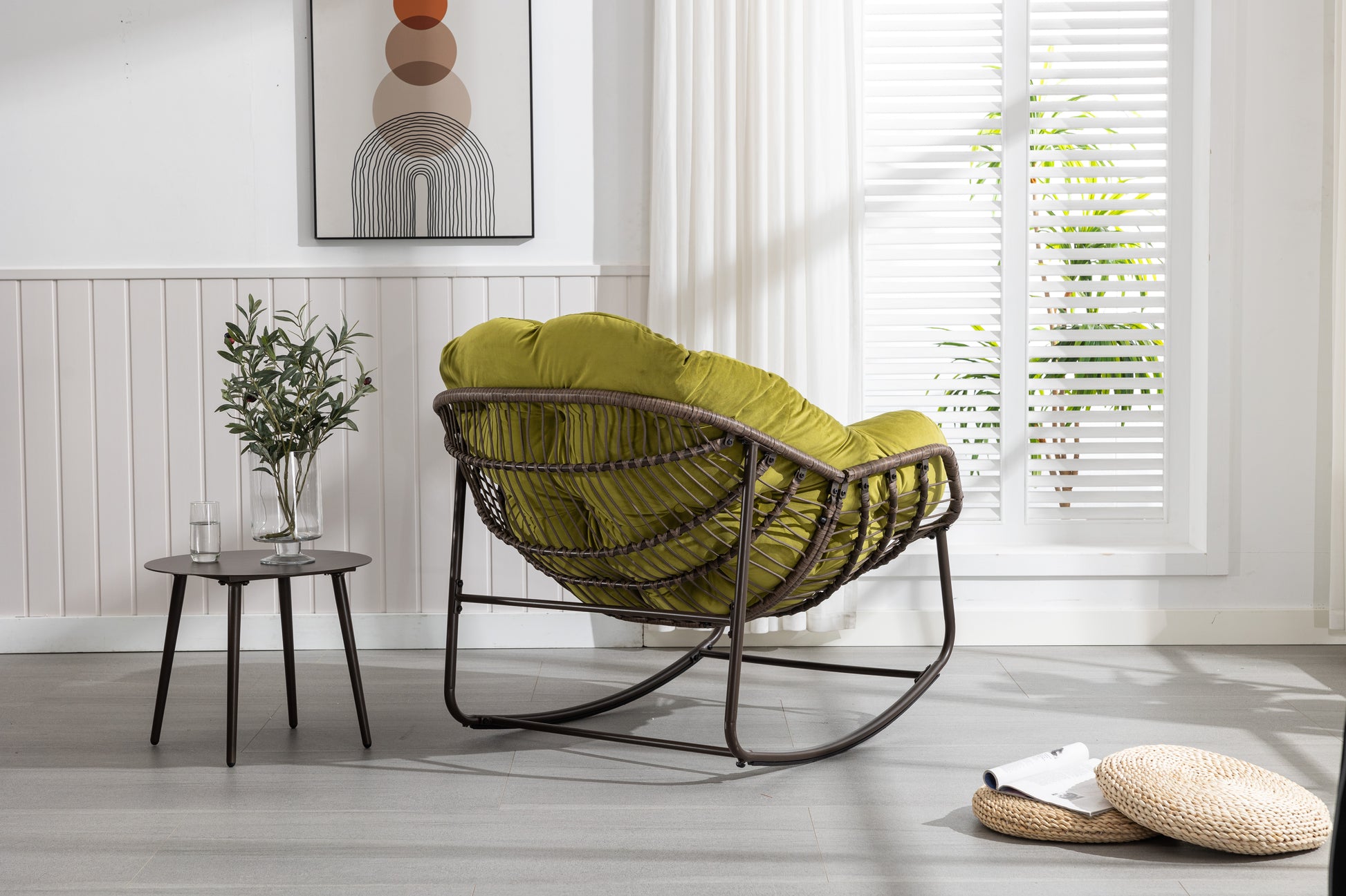 Isla Outdoor PE Rattan Rocking Chair Olive Green Single Chair Side View | KOSSMAI
