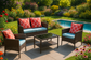 Elio 4-Piece PE Rattan Patio Set with Loveseat 2 Armchairs and Glass Coffee Table by Pool with Flowers | KOSSMAI